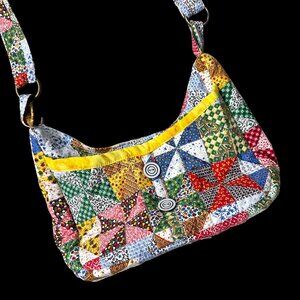 Handmade Patchwork Shoulder Bag Purse Multiple Pockets Retro Fashion Rainbow